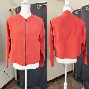 Tommy Bahama Womens Medium Coral Ribbed Knit Full Zip Jacket Cotton Blend J29
